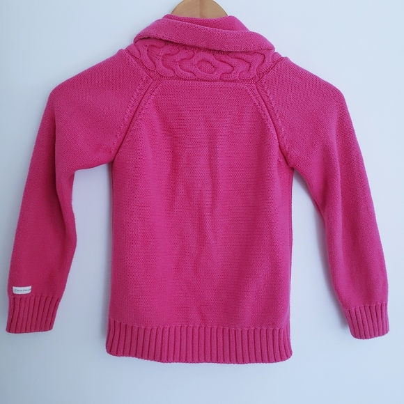 Calvin Klein Button Up Cable Knit Cardigan Sweater Pink Size 5 - Picture 3 of 5